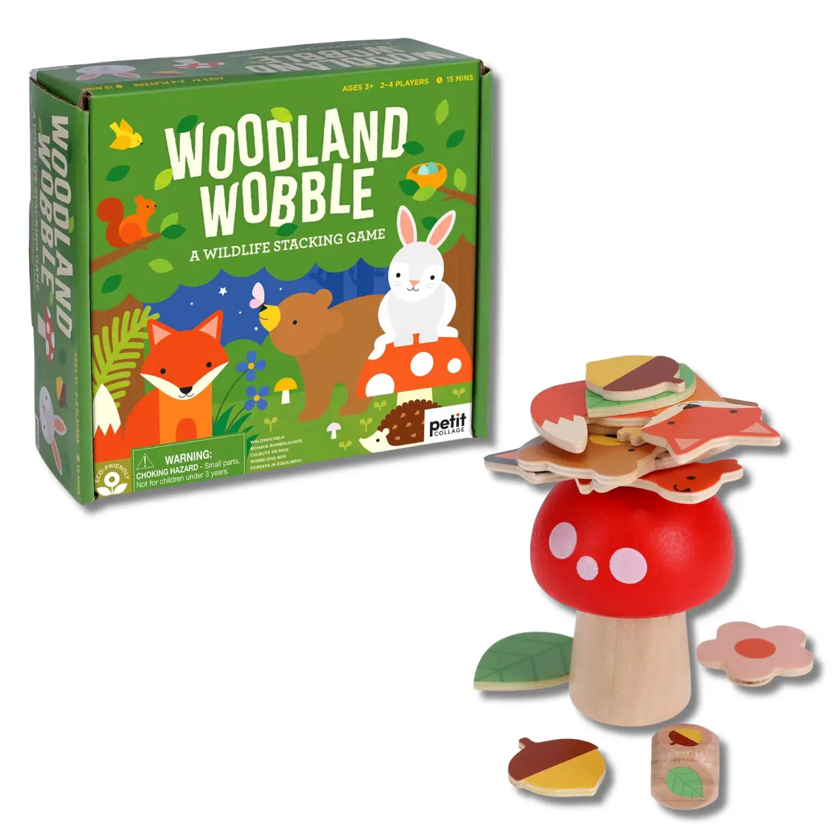 Petit Collage Woodland Wobble Wooden Stacking Game for Kids | Balance & Fun for Ages 3+ - main product image