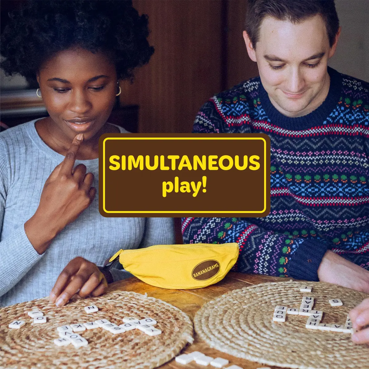 Bananagrams Classic Word Game, 144 Tiles in Banana Pouch, Travel Game | Fast-paced educational word puzzle for kids & adults - view 2