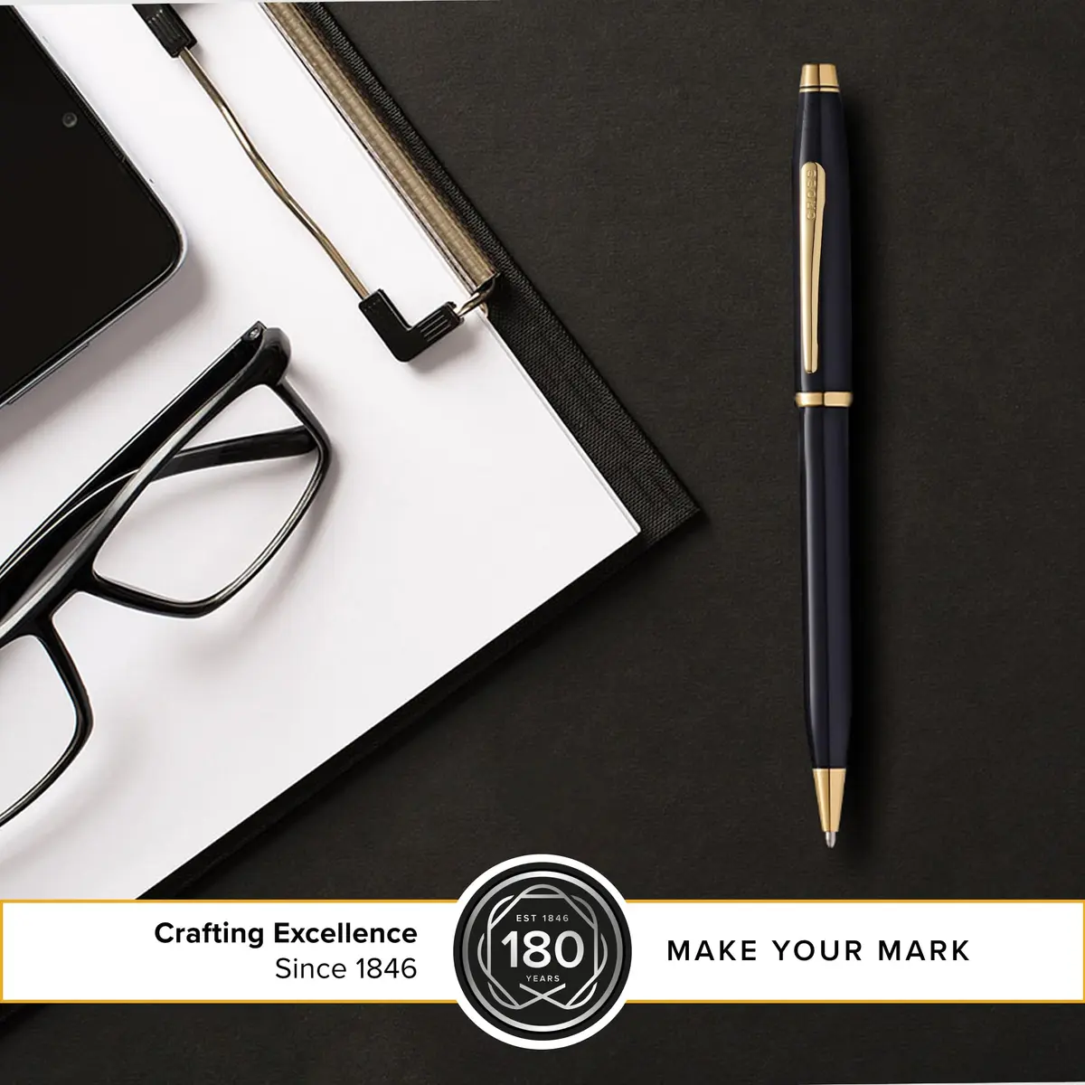 Cross Century II Classic Black Ballpoint Pen, Medium Point, Black Ink | Elegant Metal Body, Refillable, 0.31mm Line Width - view 4
