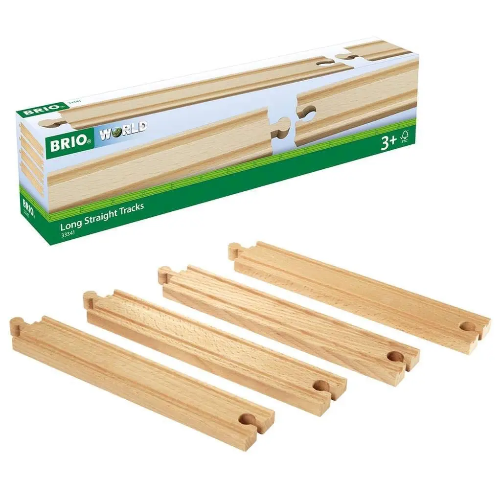 BRIO World 33341-4 Piece Long Straight Wooden Train Tracks | Expandable & Compatible Railway Set | Engineered for Kids Ages 3 and Up | FSC Certified Materials - main product image