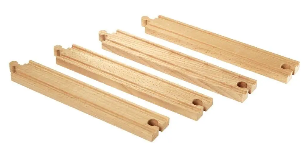 BRIO World 33341-4 Piece Long Straight Wooden Train Tracks | Expandable & Compatible Railway Set | Engineered for Kids Ages 3 and Up | FSC Certified Materials - view 2