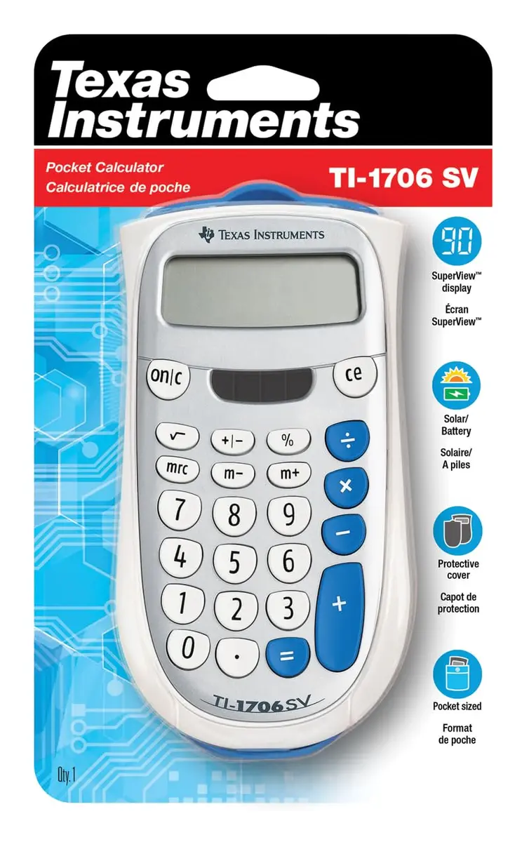 Texas Instruments TI-1706 SV Standard Function Calculator | 8-Digit SuperView Display, Dual Power, Compact Design - view 7