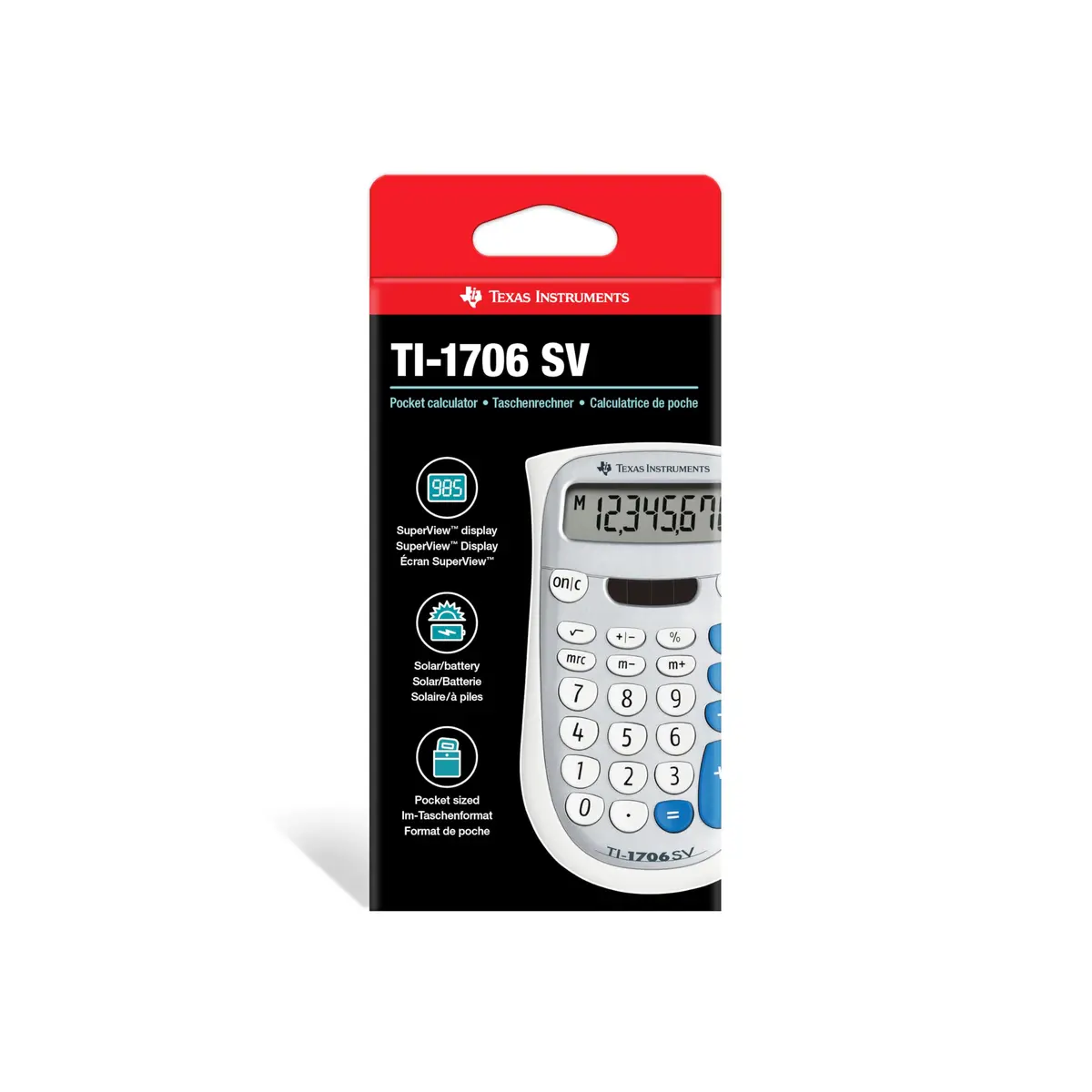 Texas Instruments TI-1706 SV Standard Function Calculator | 8-Digit SuperView Display, Dual Power, Compact Design - view 2