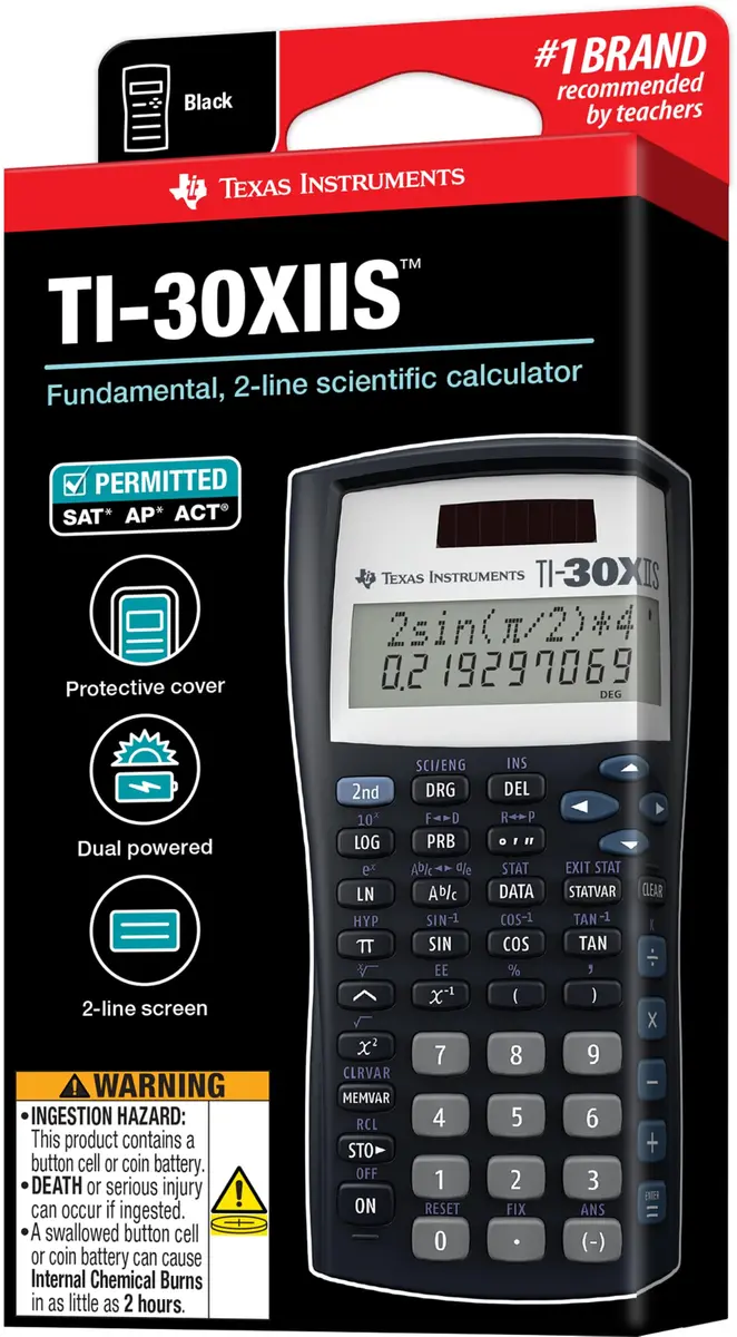 Texas Instruments TI-30XIIS Scientific Calculator, Black | Solar & Battery Powered, 2-Line Display - view 4