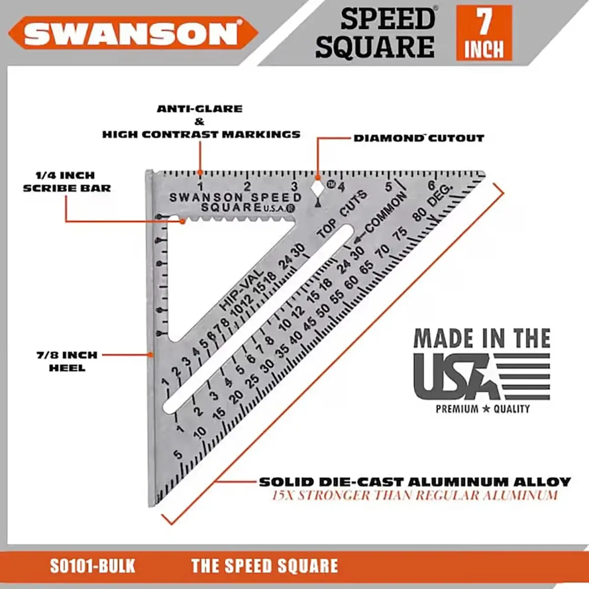 Swanson Tool S0101 7 Inch Speed Square, Blue | Accurate Layout Tool for Carpentry and Construction - view 3