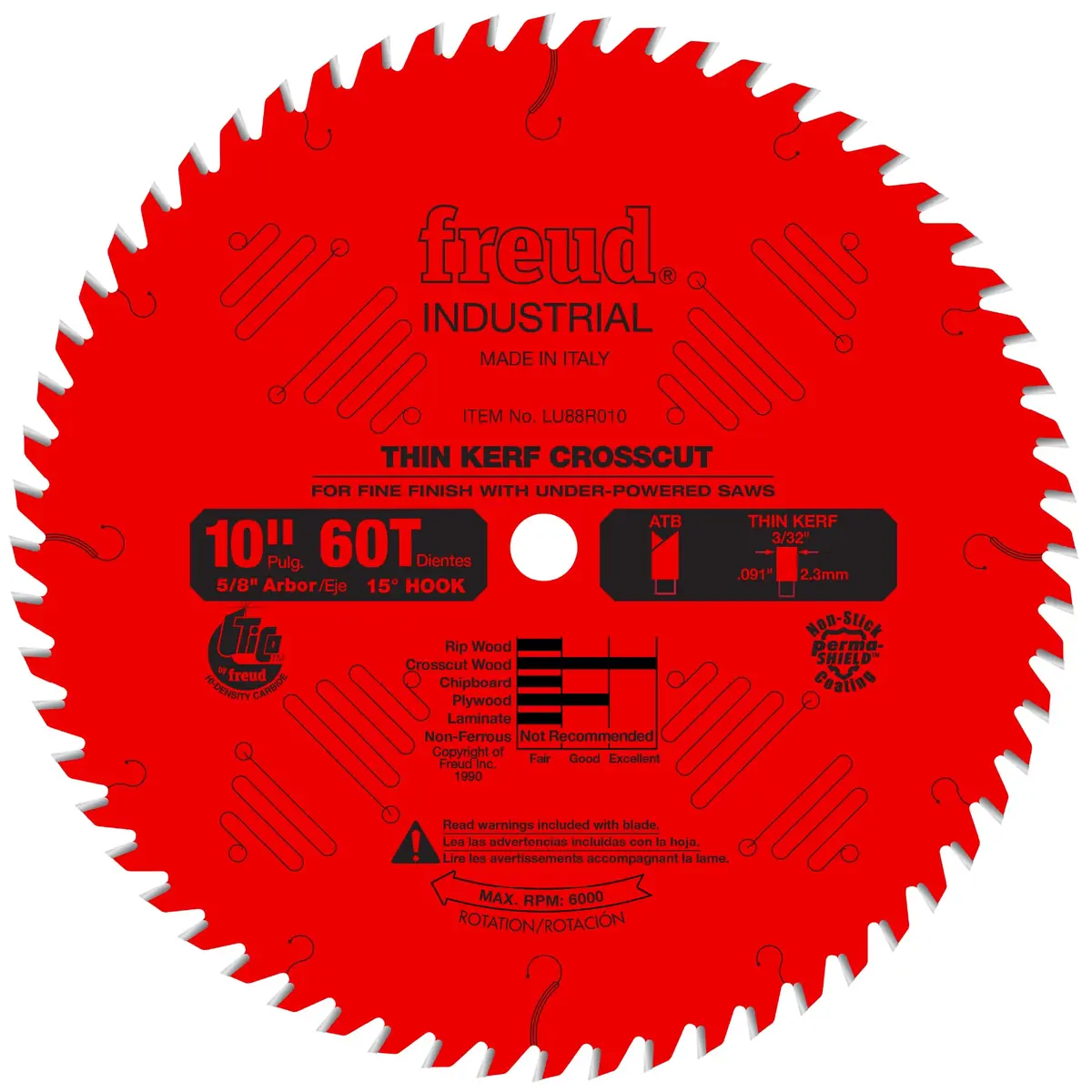 Freud 10-Inch 60 Tooth ATB Thin Kerf Crosscut Blade | Precise Finish for Hardwood & Softwood - main product image