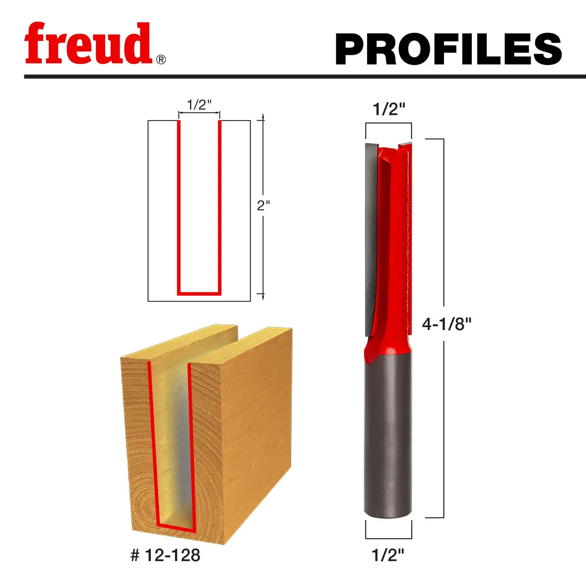 Freud 1/2" Double Flute Straight Router Bit with TiCo Carbide - 2" Cut Height | Precision Grooving & Edge Routing - view 2