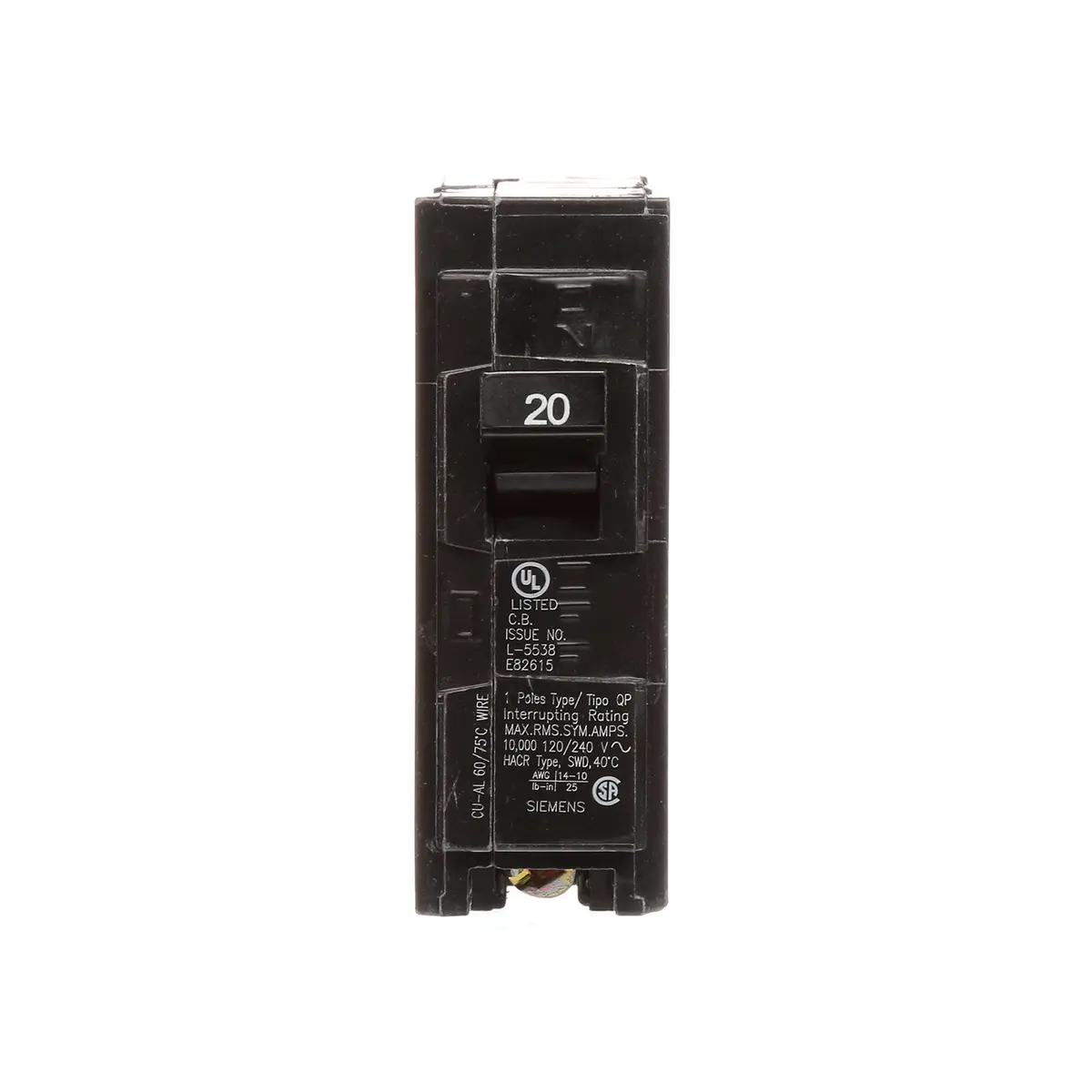 Siemens Q120 20-Amp Single Pole Circuit Breaker | Type QP, 120V, 20A, Black - view 3