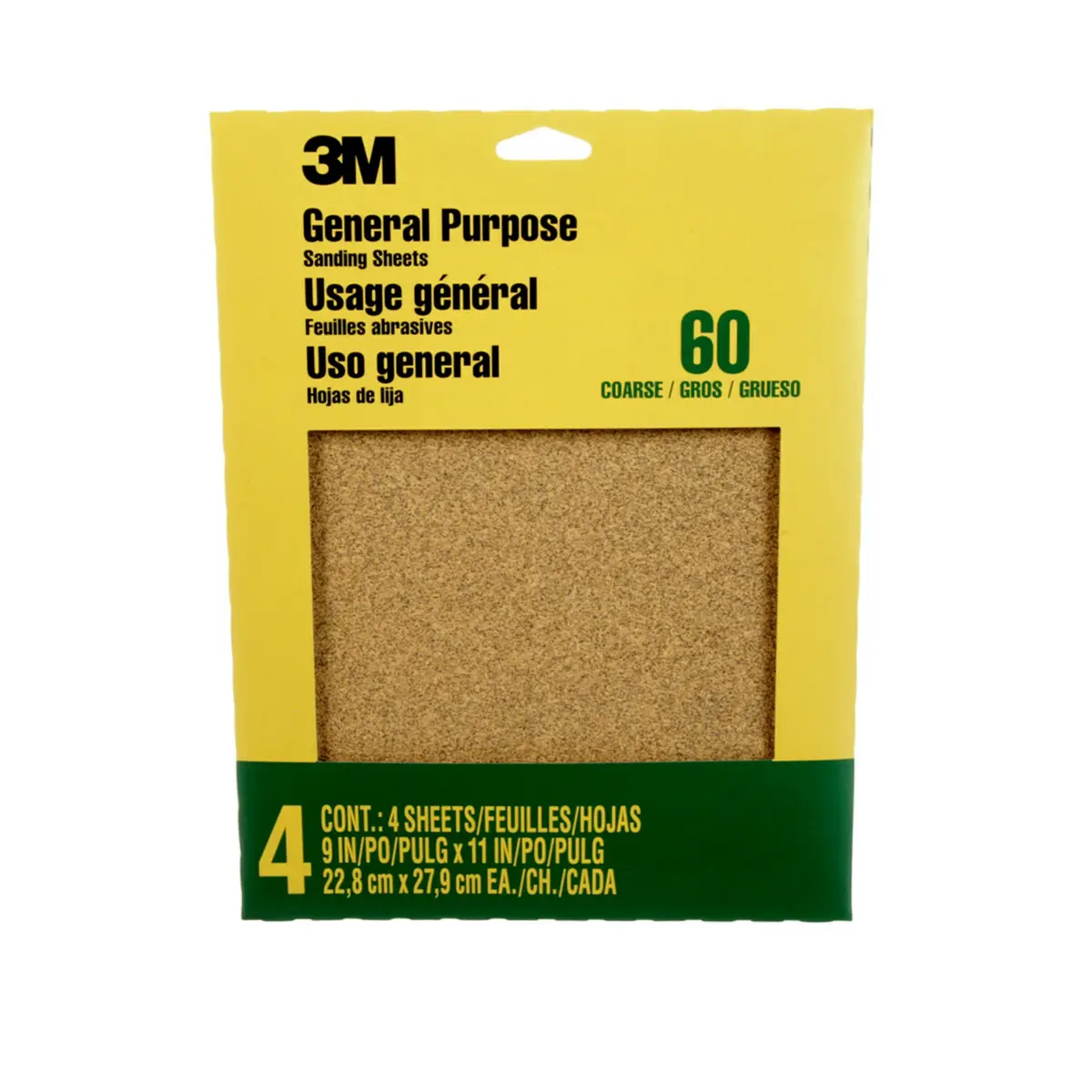 3M Sandpaper Sheets 60 Grit, 22.86 cm x 27.94 cm (9 in x 11 in) | Coarse Aluminum Oxide for Wood, Metal, Paint - main product image
