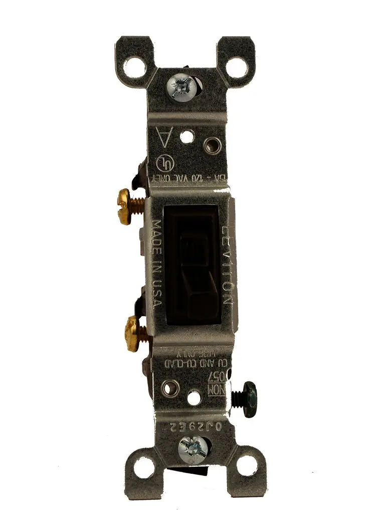 Leviton 15 Amp, 120 Volt Toggle Framed Single-Pole AC Quiet Switch, Residential Grade, Grounding, 1451-2, Brown | Impact-Resistant Thermoplastic - main product image