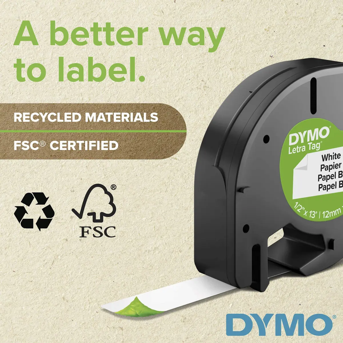 DYMO LetraTag Labeling Tape, Black on Metallic Silver, 12mm (0.5'') x 4m (13') | Durable Plastic Labels for Home Organization - view 4