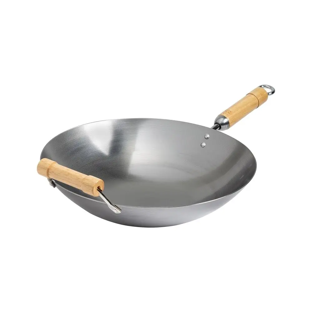 Joyce Chen Classic Series 14-Inch Round Bottom Carbon Steel Wok with Birch Handles | Traditional Asian-Style Cookware - main product image