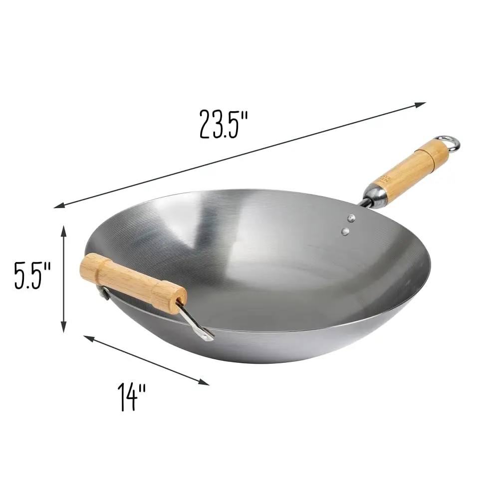 Joyce Chen Classic Series 14-Inch Round Bottom Carbon Steel Wok with Birch Handles | Traditional Asian-Style Cookware - view 5