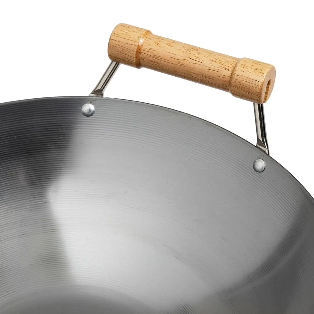 Joyce Chen Classic Series 14-Inch Round Bottom Carbon Steel Wok with Birch Handles | Traditional Asian-Style Cookware - view 4