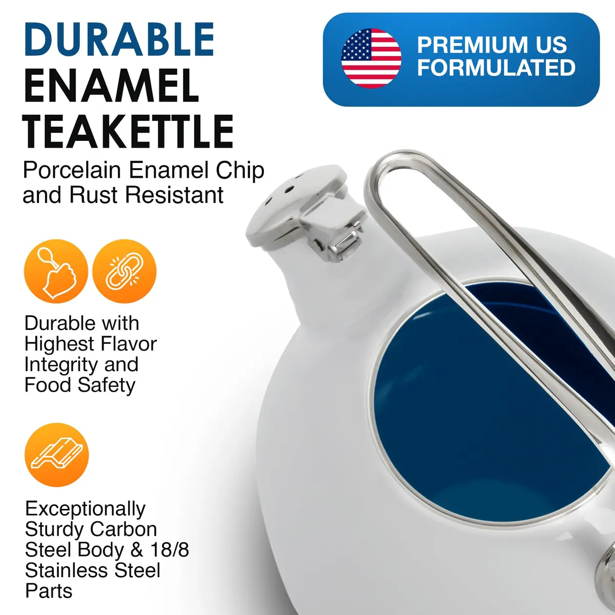 Chantal Classic Teakettle 1.8 QT White | Enamel Steel Rapid Boil & Harmonica Whistle - view 3