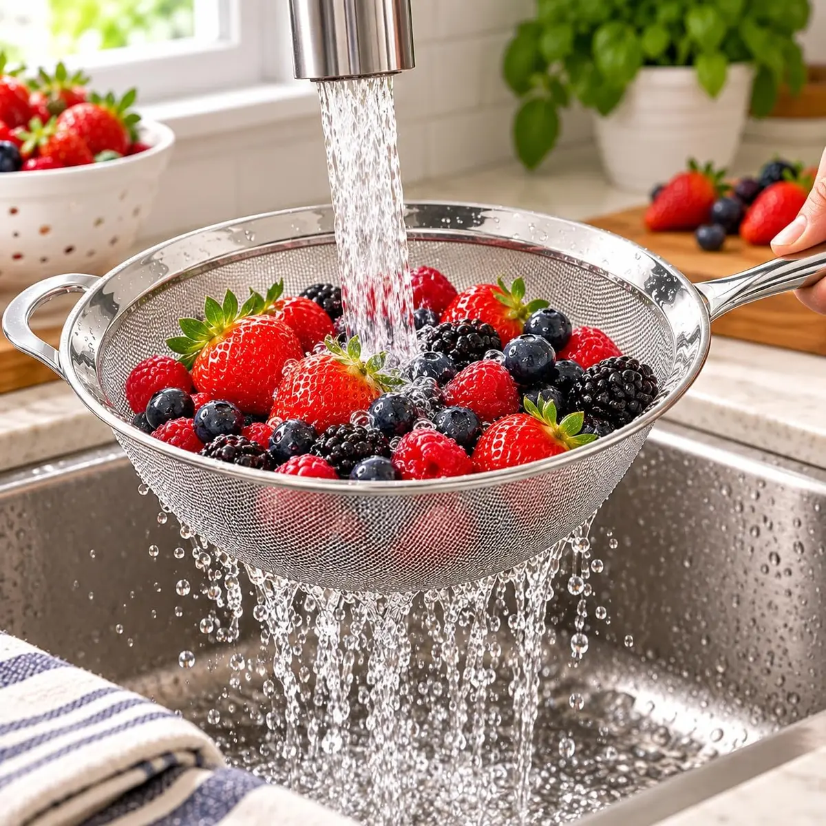 Norpro 8" KRONA Stainless Steel Double Mesh Strainer | Fine Mesh for Sifting & Rinsing - view 5