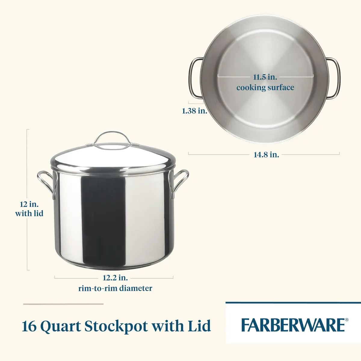 Farberware Classic Series 16 Quart Stock Pot with Lid | Stainless Steel, Oven & Dishwasher Safe - view 2