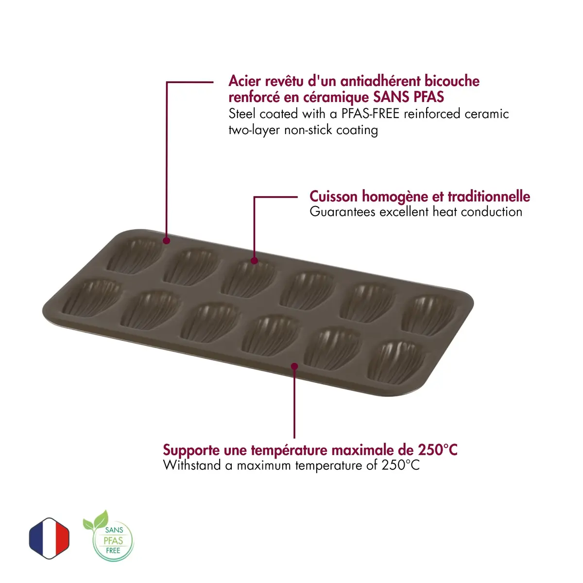 Gobel Non-Stick Madeleine Pan, 12 Shells, 15.6 x 7.9 in | French Bakeware Since 1887 - view 2