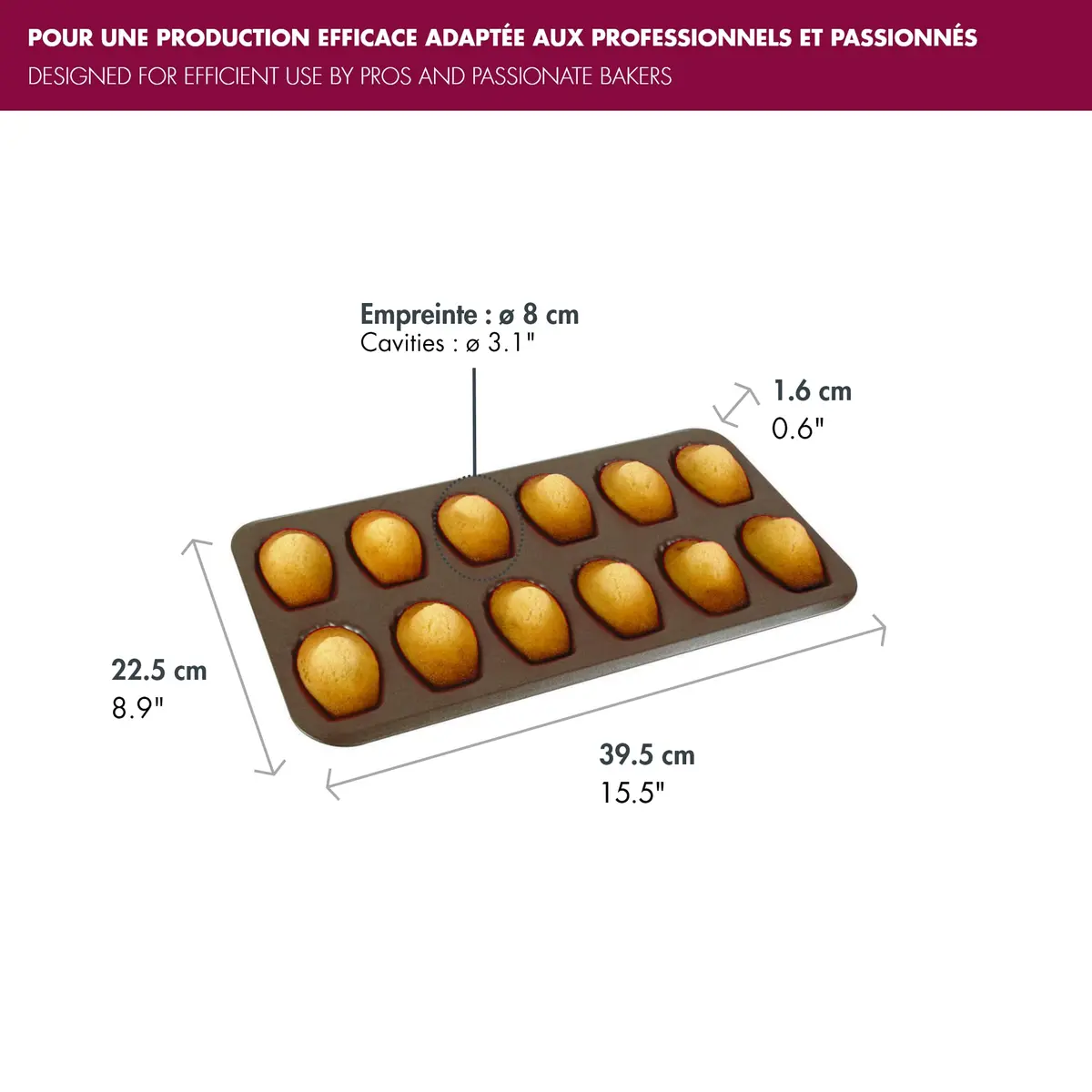 Gobel Non-Stick Madeleine Pan, 12 Shells, 15.6 x 7.9 in | French Bakeware Since 1887 - view 3