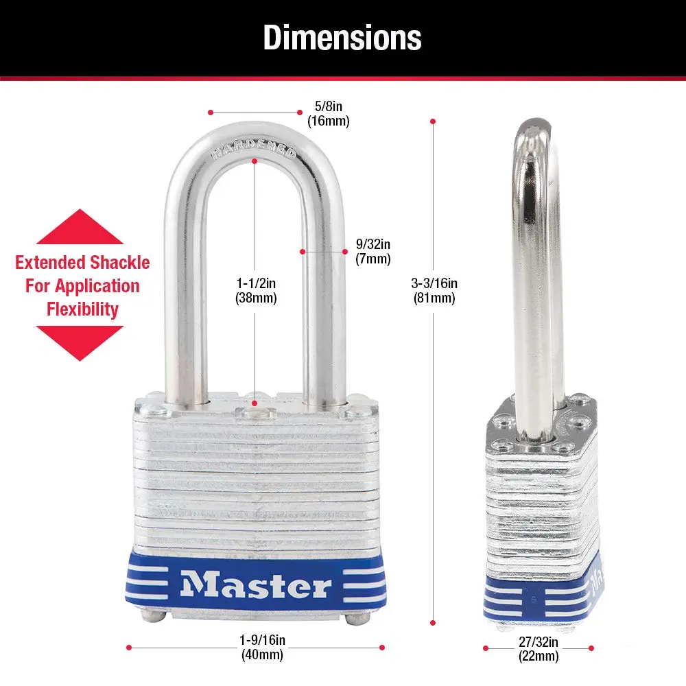 Master Lock 3DLF Outdoor Padlock with Key 1-1/2" Shackle | Durable Steel Lock for Outdoor Use - view 7