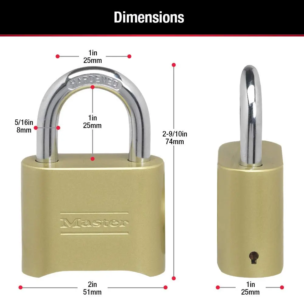 Master Lock 175D Resettable Combination Padlock Outdoor Brass Lock, 2-Inch Shackle (51mm) | 10,000 Combinations - view 6