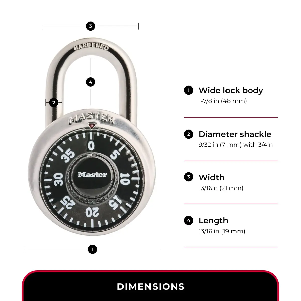 Master Lock 1500D Combination Padlock 48mm Body | Hardened Steel Shackle - view 3