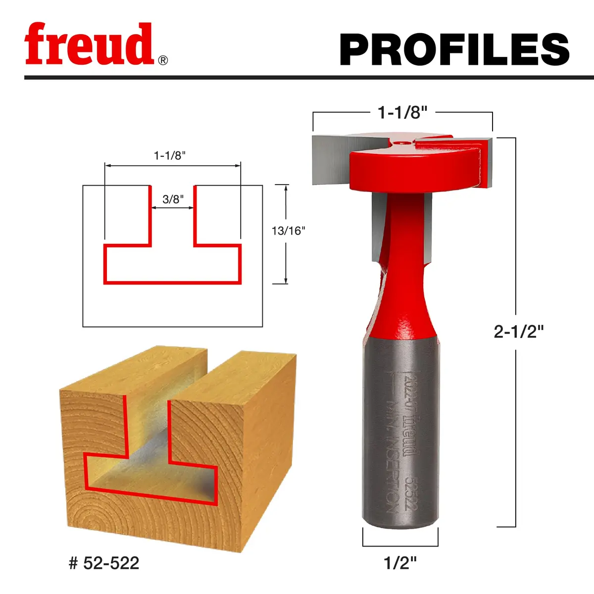 Freud 52-522 T-Slotting Cutter Bit 1-1/8" (28.58mm) Dia. with 1/2" (12.7mm) Shank | Precision T-Slotting for Wood Composites - view 2