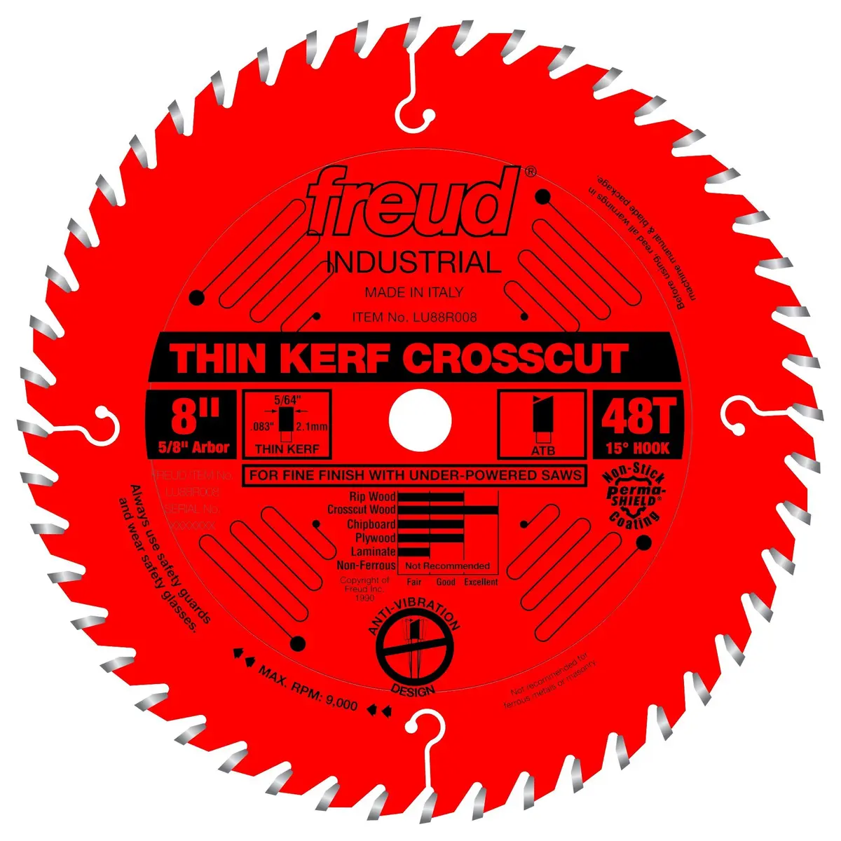 Freud LU88R008 8" x 48T Thin Kerf Fine Finish Crosscut Blade | Precise, Durable, USA Import - main product image