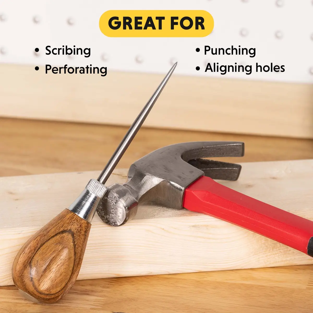 General Tools Scratch Awl Tool with Hardwood Handle, Alloy Steel Blade | Piercing Wood, Scribing, Layout Work - view 4