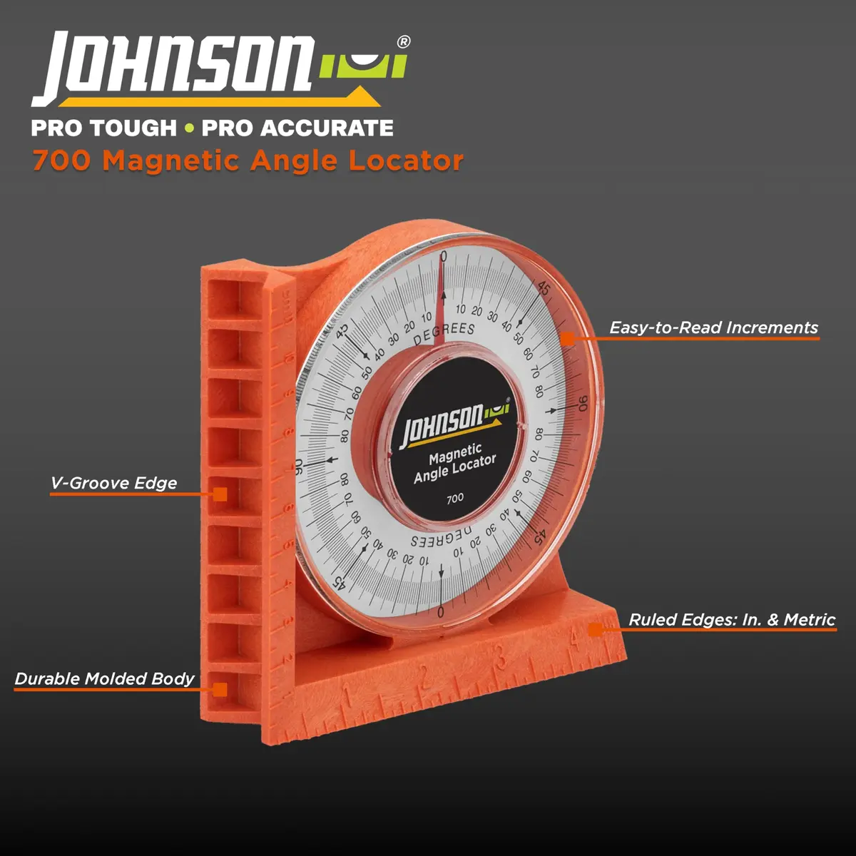 Johnson Magnetic Angle Locator 700 | Durable, High-Visibility Orange, 0-90° Readings - view 2