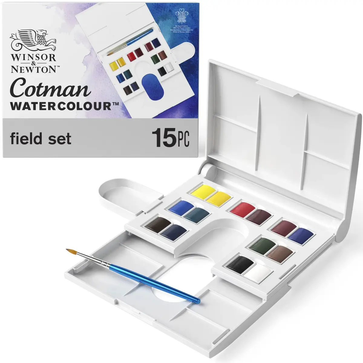 Winsor & Newton Cotman Watercolor Paint Set, Field Set, 14 Half Pan w/ Brush, Mixing Palette (14 Colors, 5ml Each) | Non-Toxic Art Paint - main product image