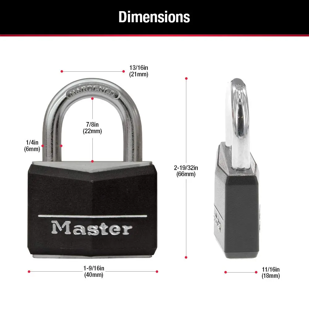 Master Lock Gym Locker Lock, Keyed Lock, Black Covered Aluminum Lock 141D | Scratch & Corrosion Resistant - view 6