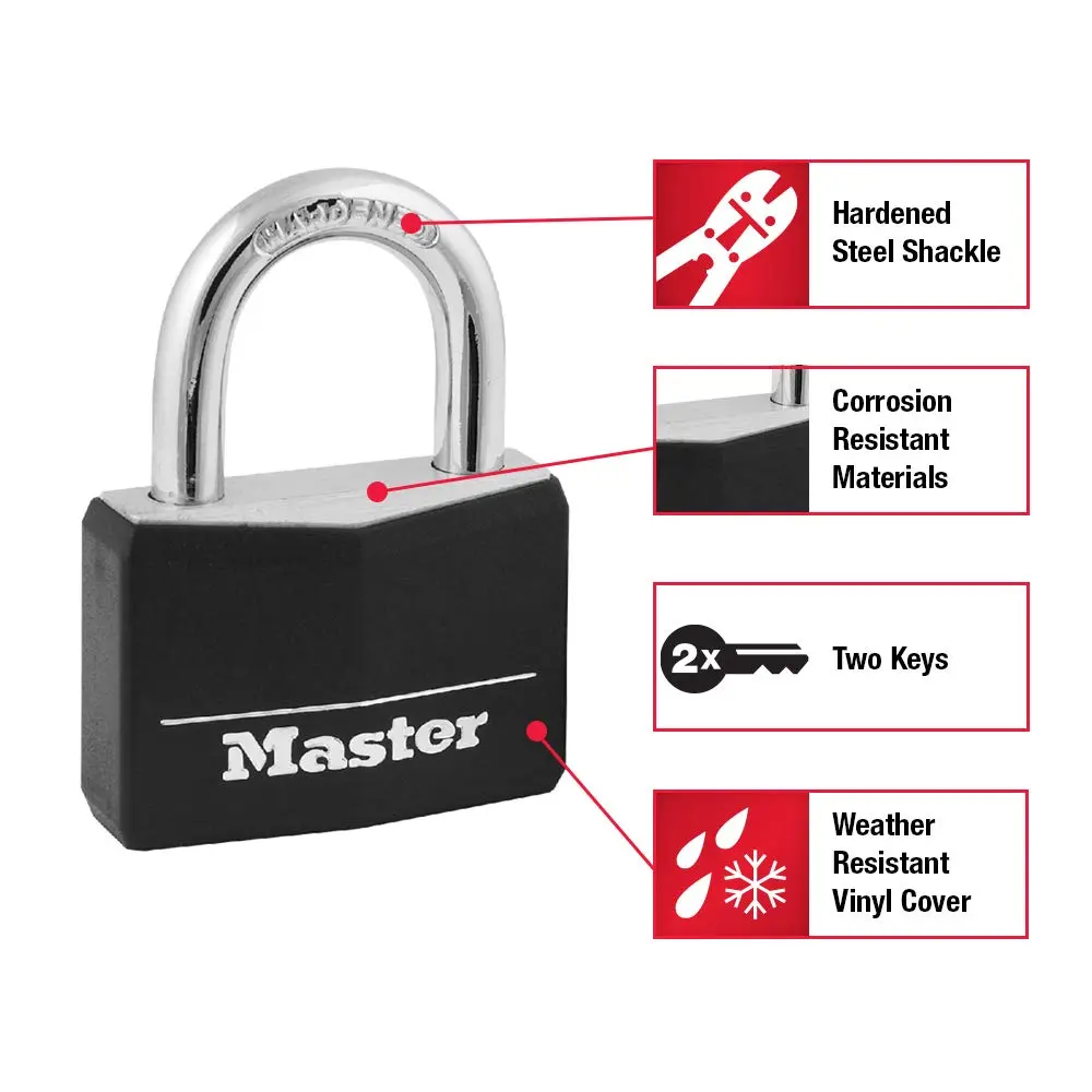 Master Lock Gym Locker Lock, Keyed Lock, Black Covered Aluminum Lock 141D | Scratch & Corrosion Resistant - view 2