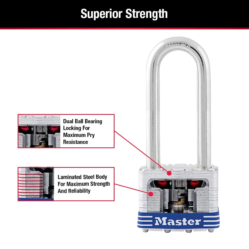 Master Lock 3DLH Laminated Steel Padlock with Key, 40mm Body, 51mm Shackle | Hardened Steel Shackle & 4-Pin Cylinder - view 6
