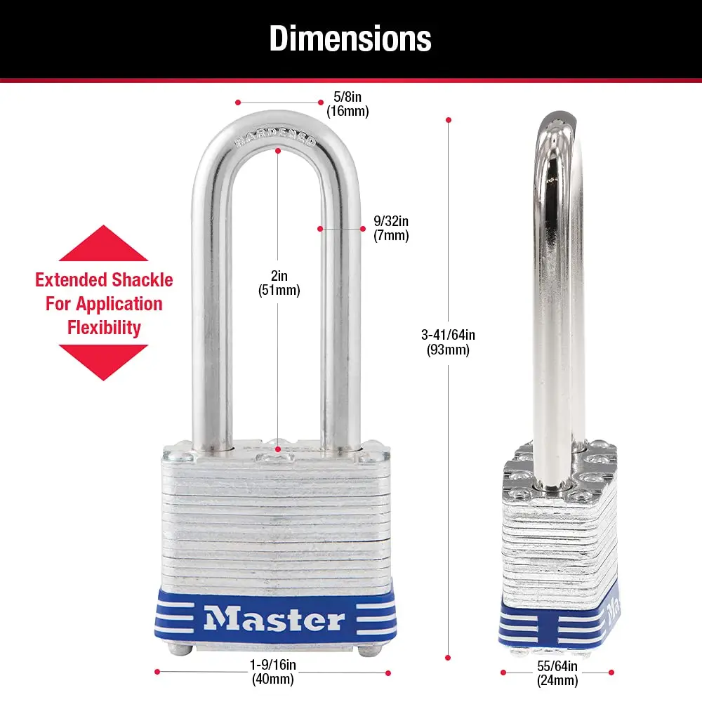 Master Lock 3DLH Laminated Steel Padlock with Key, 40mm Body, 51mm Shackle | Hardened Steel Shackle & 4-Pin Cylinder - view 7