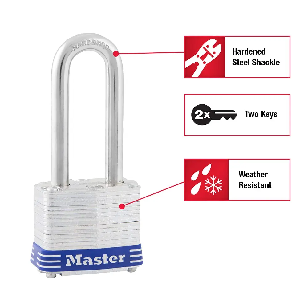 Master Lock 3DLH Laminated Steel Padlock with Key, 40mm Body, 51mm Shackle | Hardened Steel Shackle & 4-Pin Cylinder - view 2