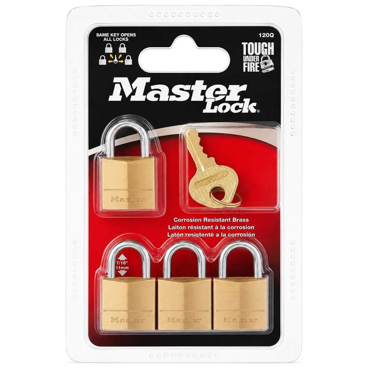 Master Lock Padlock, Solid Brass, 3/4 in. Wide, 120Q, Pack of 4 | Corrosion-Resistant, Keyed Alike - view 8