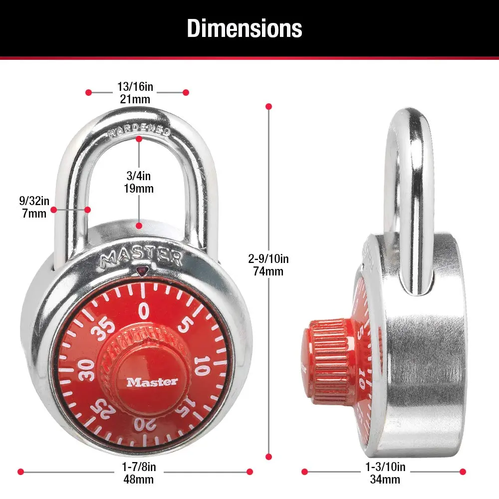 Master Lock 1504D Locker Lock Combination Padlock 48mm Red | Keyless Security - view 6