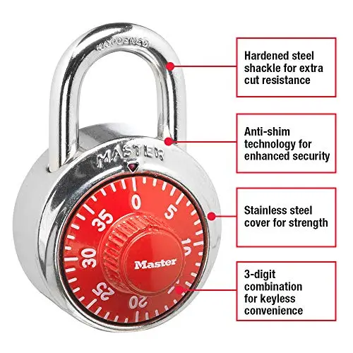 Master Lock 1504D Locker Lock Combination Padlock 48mm Red | Keyless Security - view 2