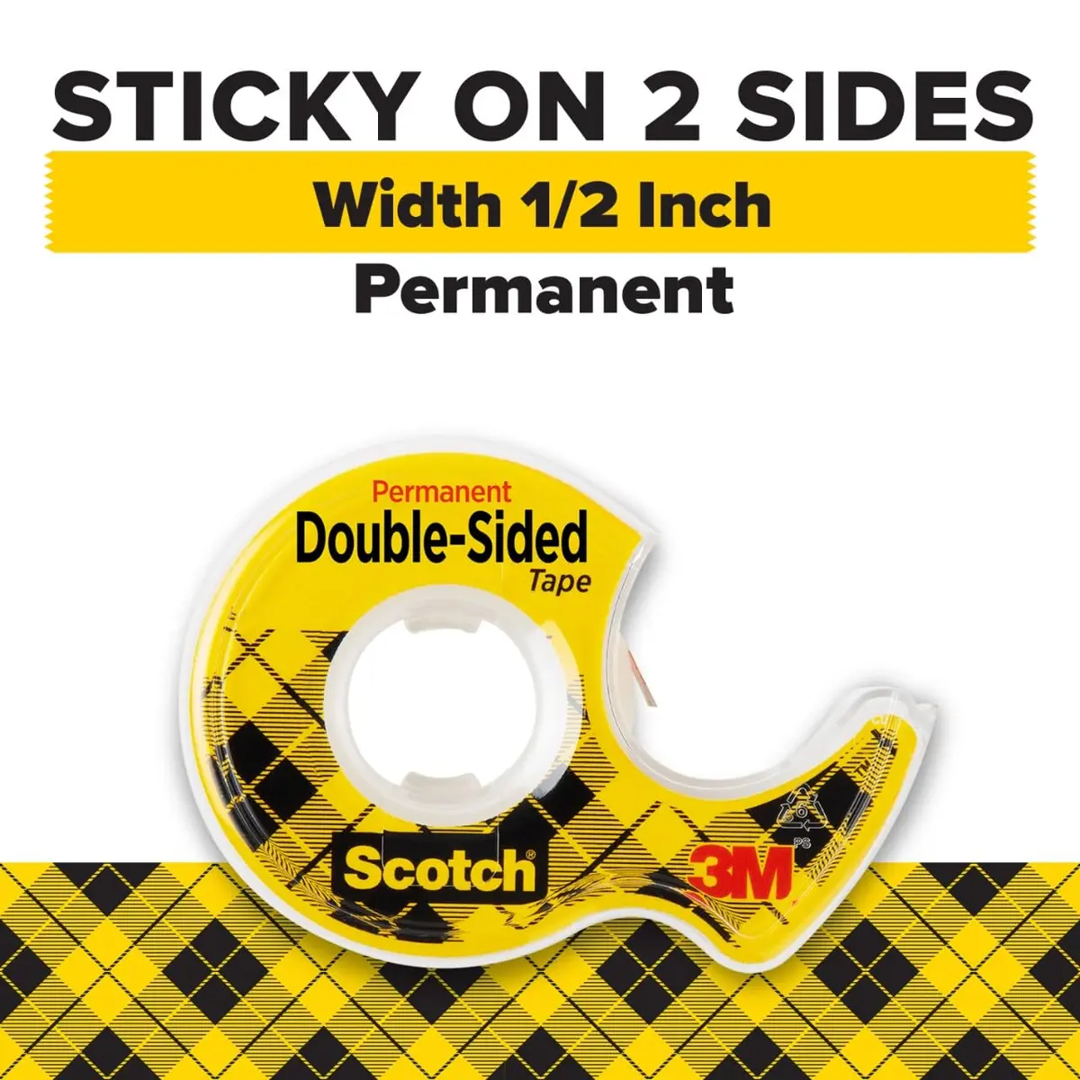 Scotch Permanent Double Sided Tape with Dispenser 1.27 cm x 635 cm (0.5 in. x 250 in.) | Mess-Free Permanent Adhesive - view 2
