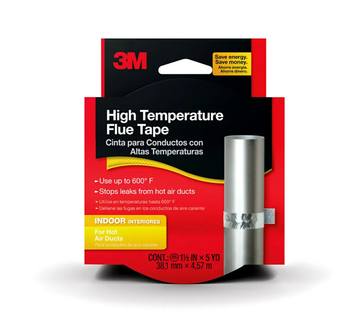 3M High-Temperature Flue Tape 1.5 in x 15 ft | Heat Resistant Up to 600°F for Heating Ducts - main product image