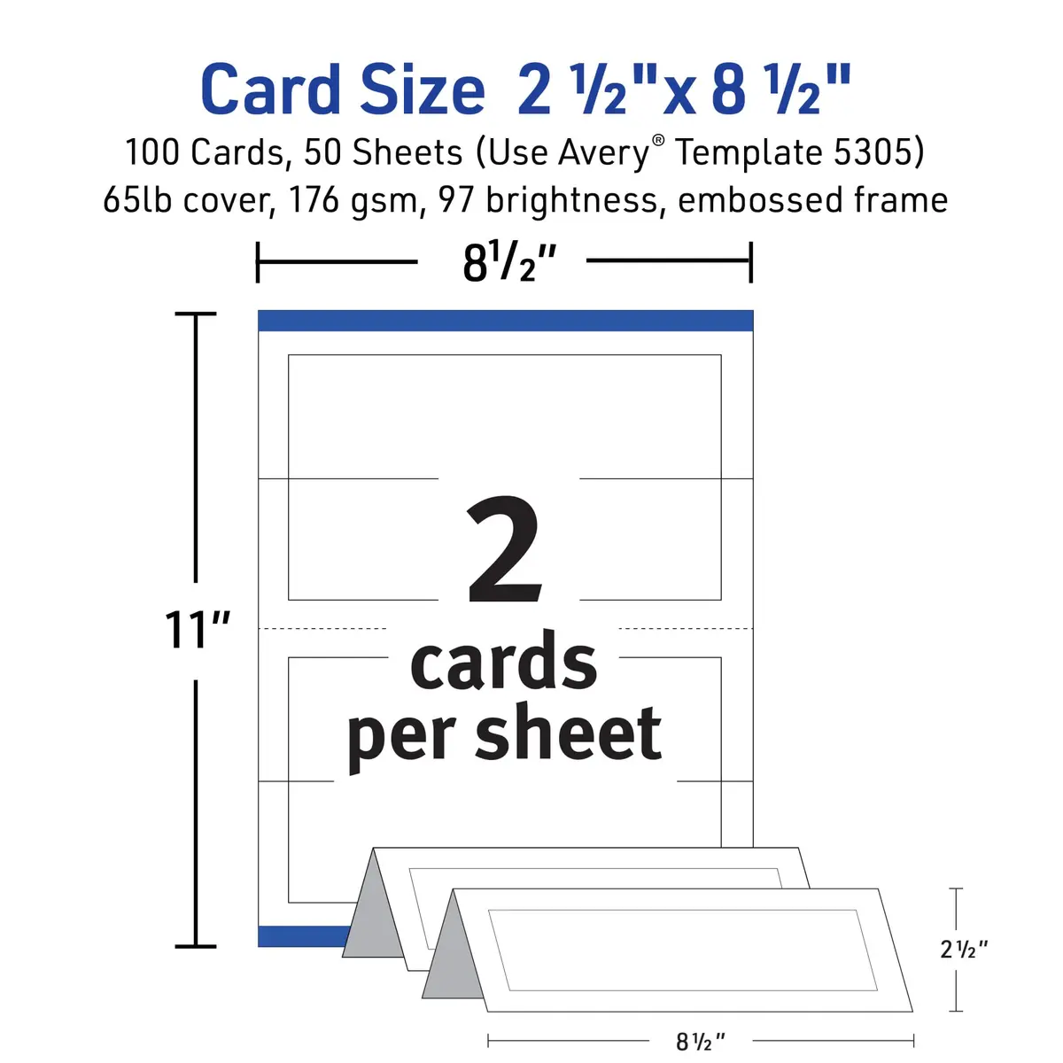 Avery Printable Tent Cards, 2.5" x 8.5", Matte White, 100 Place Cards | Customizable, Heavyweight Cardstock, Perfect for Events - view 5