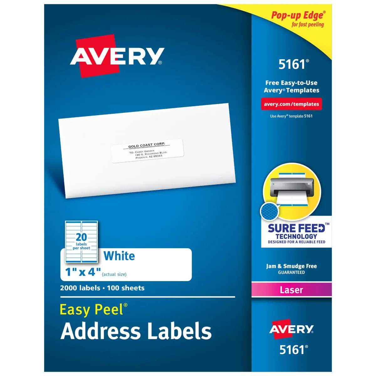 Avery® Easy Peel Printable Address Labels with Sure Feed®, 1" x 4", White, 2,000 Labels | Optimized for Laser Printers - main product image