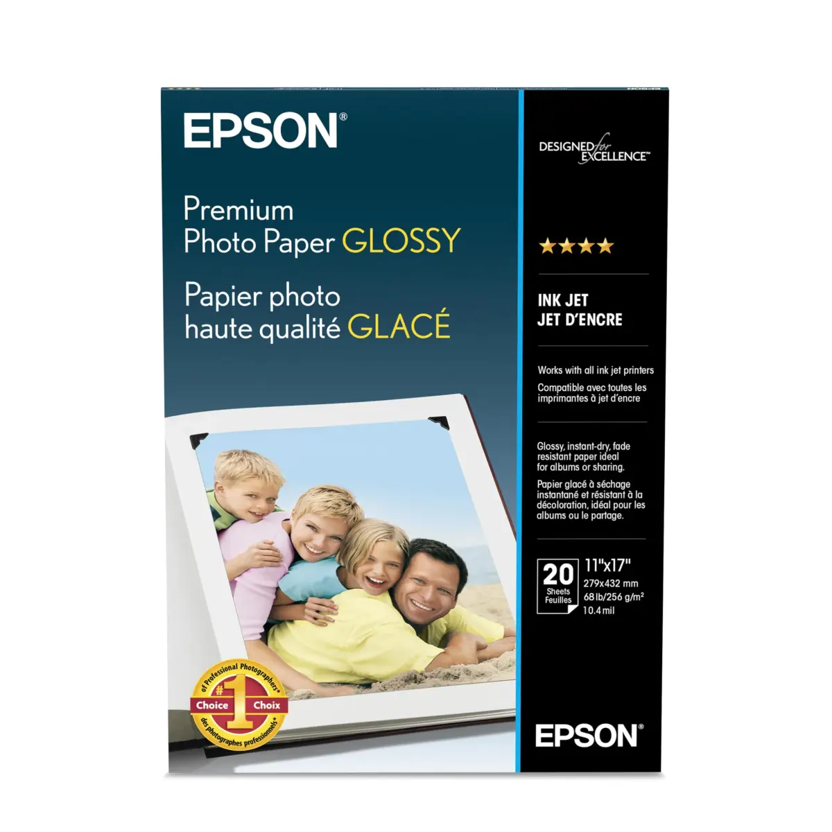 Epson Premium Photo Paper Glossy 11x17 Inches (20 Sheets) | Bright White, Resin Coated for Professional Prints - main product image