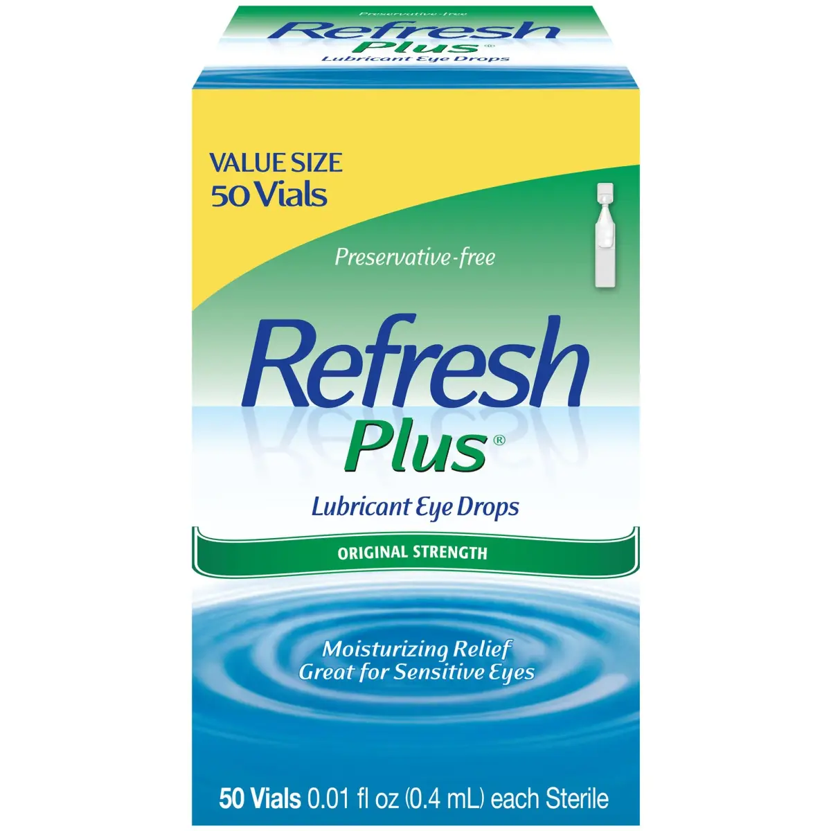 Refresh PLUS Lubricant Eye Drops Preservative-Free Artificial Tears 0.4 mL (0.01 Fl Oz) | 50 Single-Use Vials - main product image