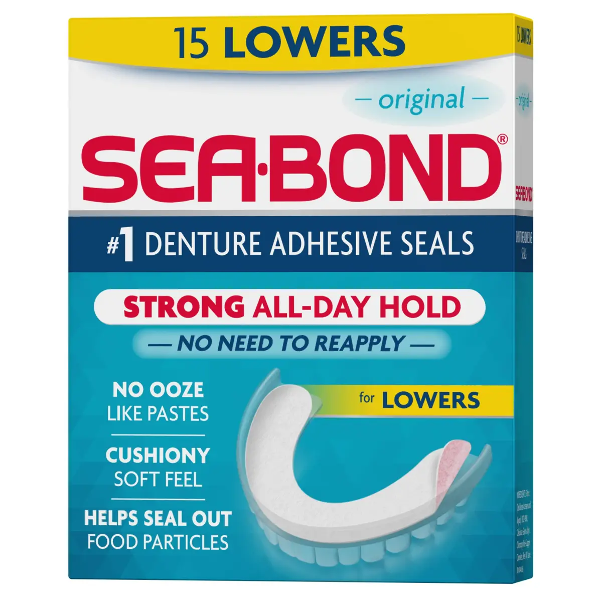 Sea-Bond Original Denture Adhesive Seals Lowers 15 Count (0.03 lb) | Zinc-Free All-Day Hold - main product image