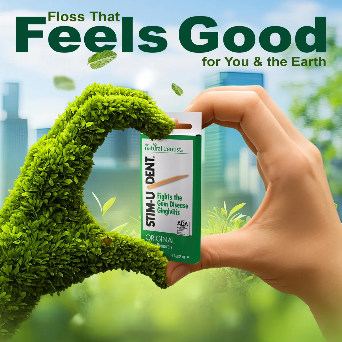 The Natural Dentist Stim-U-Dent Mint Dental Picks, Wooden Toothpicks for Food & Plaque Removal, Travel-Friendly, 4 Packs of 25 (100 Picks) | Natural Mint Flavour for Oral Hygiene - view 2