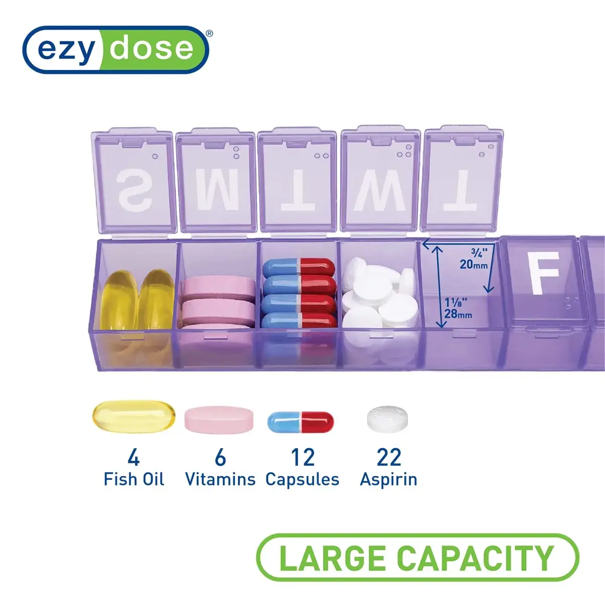 EZY DOSE Weekly Large Pill Organizer Planner 7-Day | Arthritis Foundation Endorsed - view 3