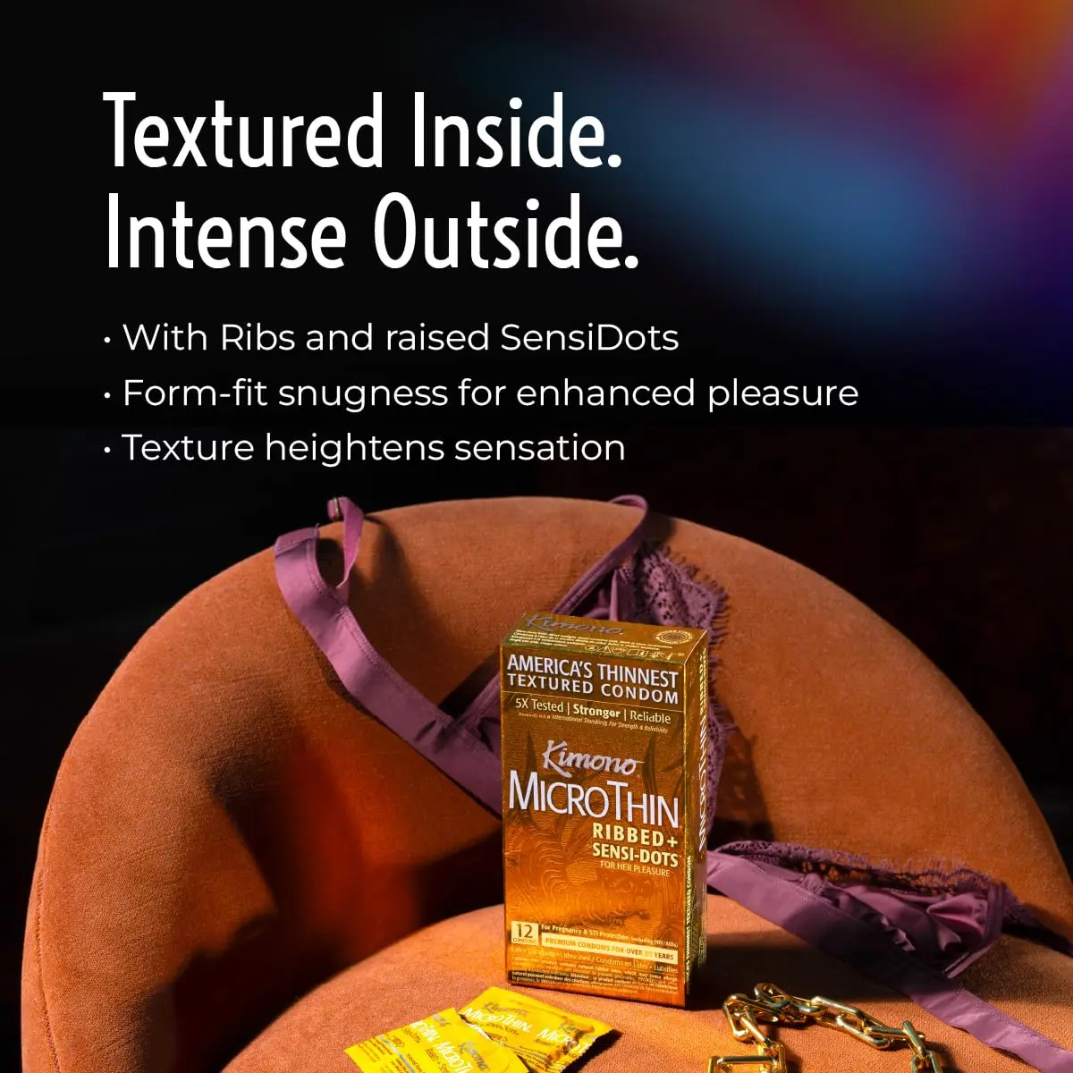 Kimono MicroThin Ribbed Sensi-Dots Condoms Pack of 12 | Ultra Thin, Ribs & Dots, Vegan Latex, Japan - view 3