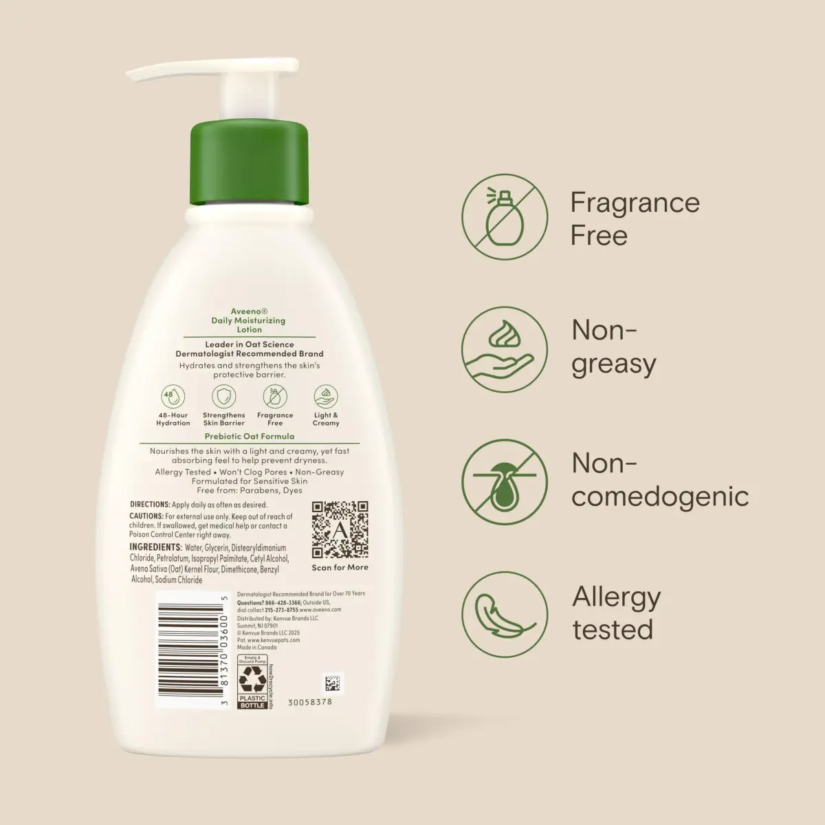 Aveeno Daily Moisturizing Body Lotion with Prebiotic Oat 354ml (12 Fl Oz) | Fragrance-Free for Dry, Sensitive Skin - view 9